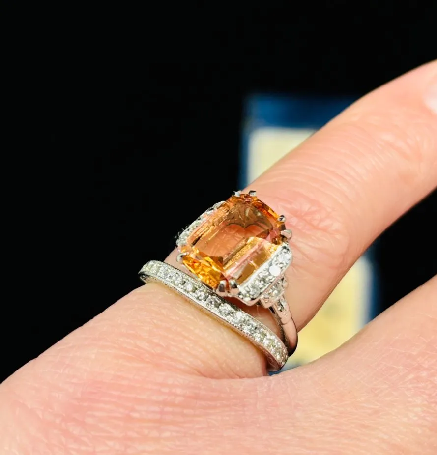 1920s Cushion Cut Imperial Topaz Ring