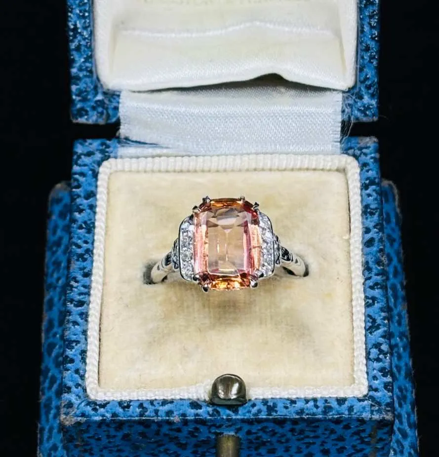 1920s Cushion Cut Imperial Topaz Ring