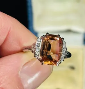 1920s Cushion Cut Imperial Topaz Ring