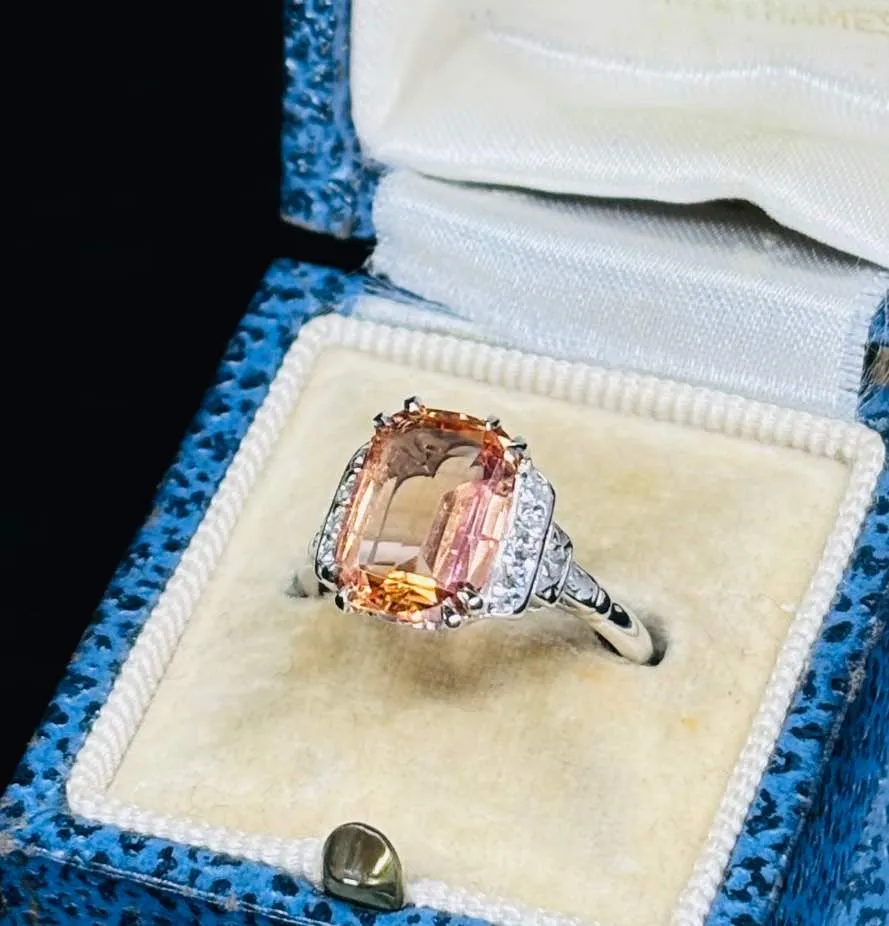 1920s Cushion Cut Imperial Topaz Ring