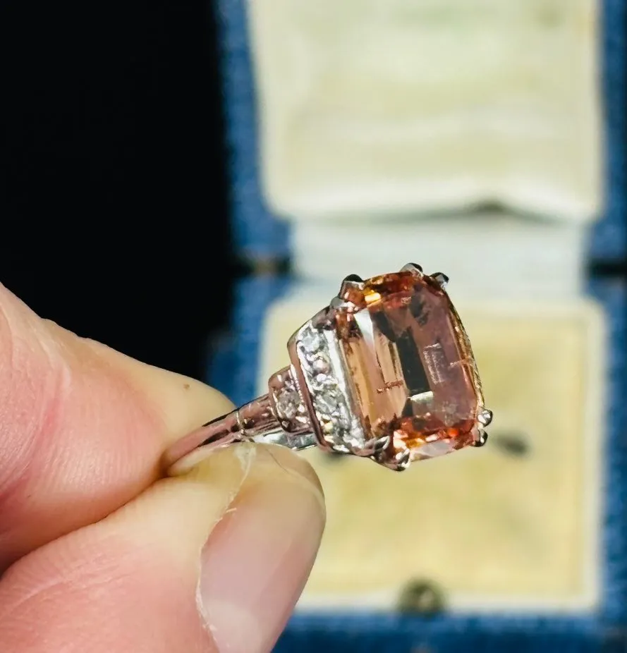 1920s Cushion Cut Imperial Topaz Ring