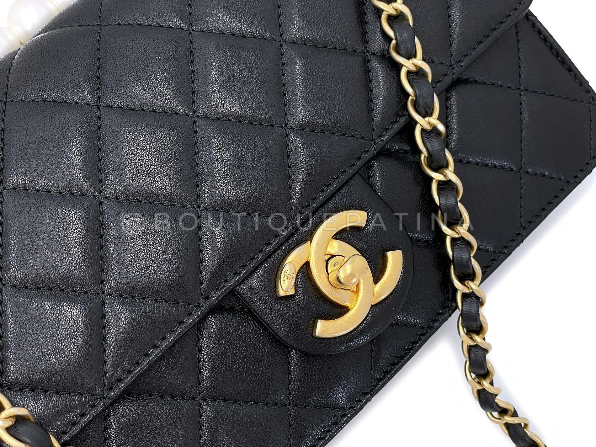 19S Chanel Chic Pearls Quilted Flap Bag Black GHW DJ9