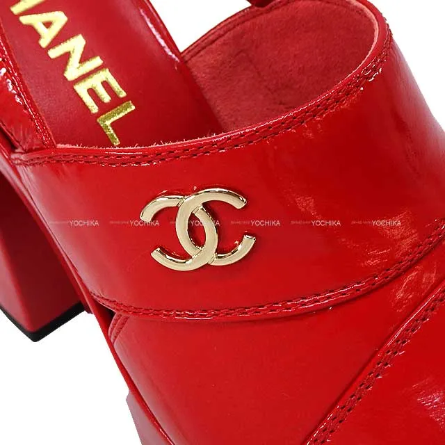 2023 AW NEW CHANEL sandals Ladies Crumpled Double-soled COCO Mark Red Patent Lambskin #37 Silver HW G45016[EXCELLENT][Authentic]