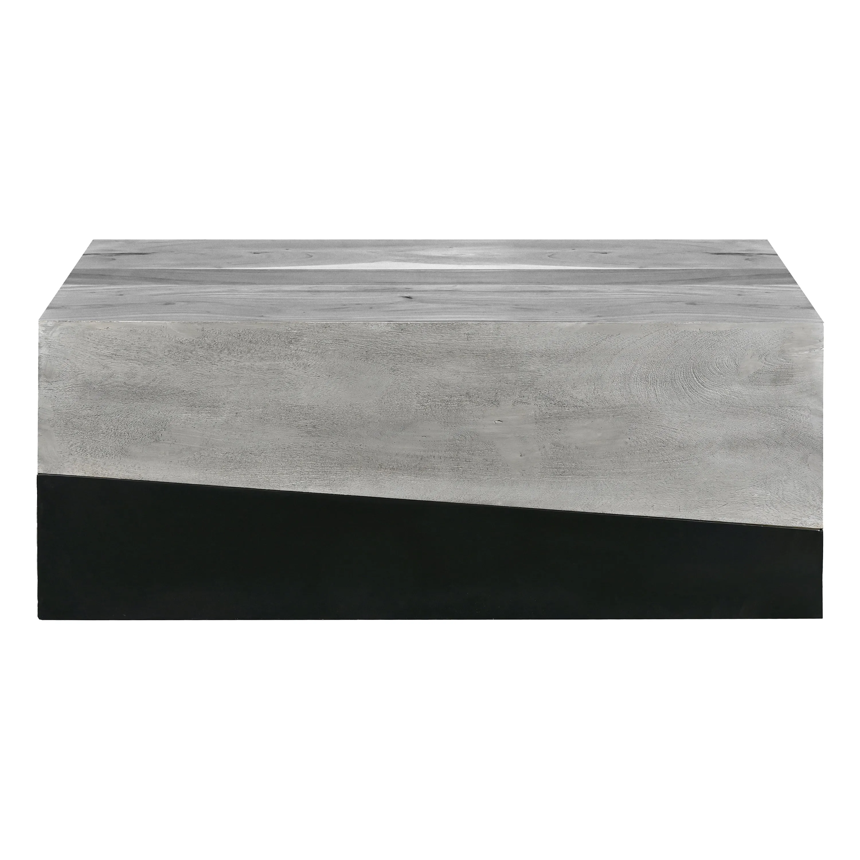 45 Inch Rectangular Mango Wood Coffee Table, Iron Base, Washed White and Black