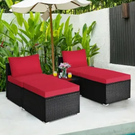 5pc Wicker Rattan Patio Armless Furniture Set - Red