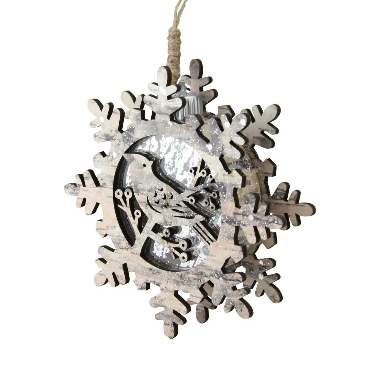 6" Brown and Gray Pre-Lit Snowflake with Bird Christmas Ornament