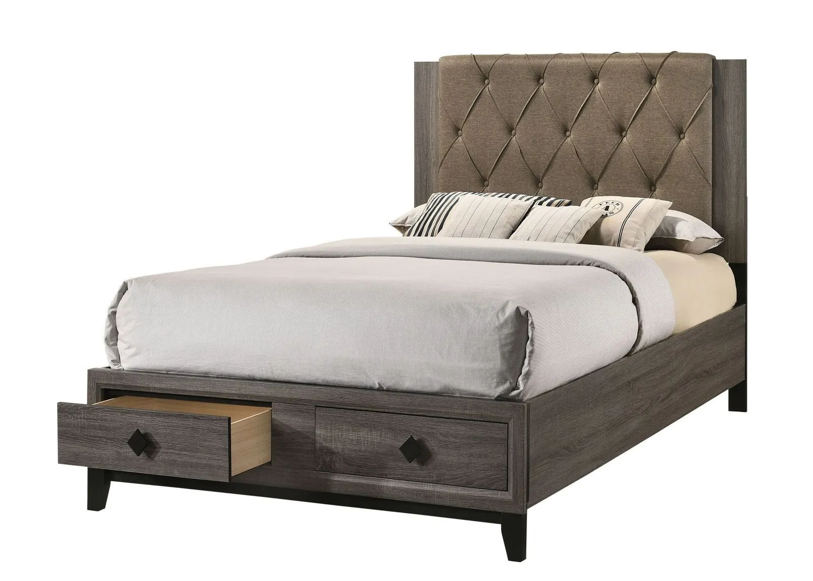 ACME Avantika Queen Bed w/Storage, Fabric & Rustic Gray Oak 27670Q