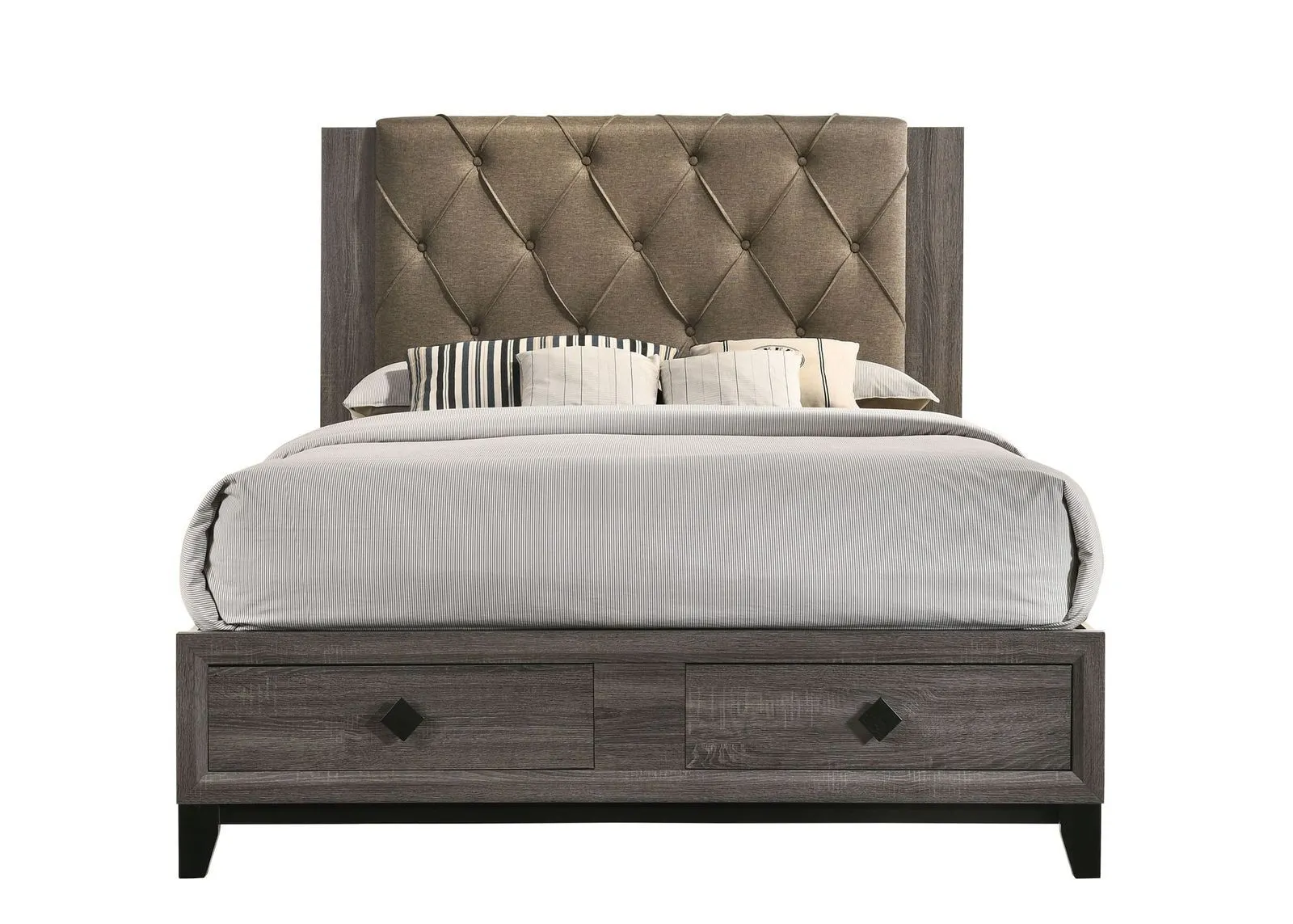 ACME Avantika Queen Bed w/Storage, Fabric & Rustic Gray Oak 27670Q