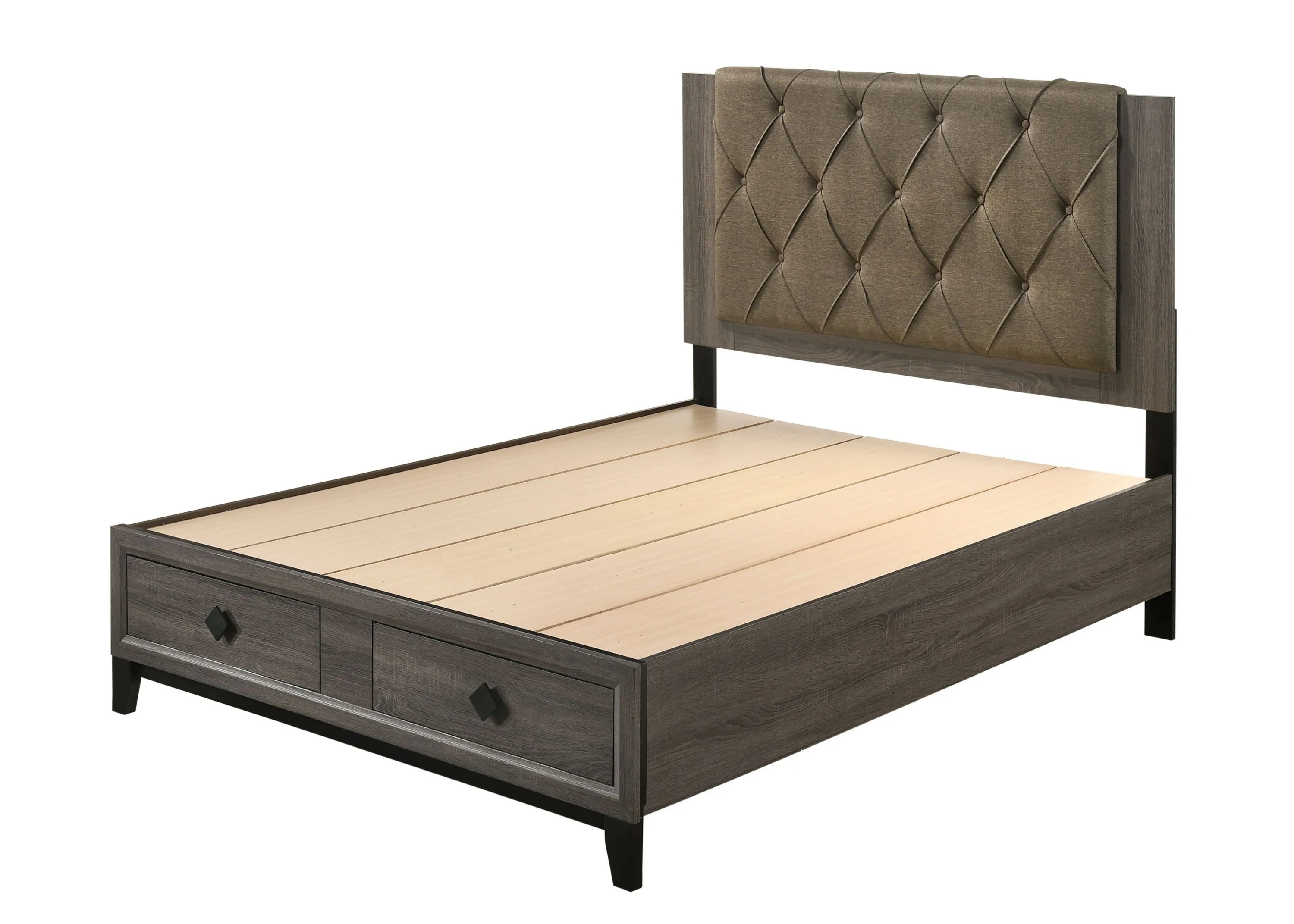 ACME Avantika Queen Bed w/Storage, Fabric & Rustic Gray Oak 27670Q