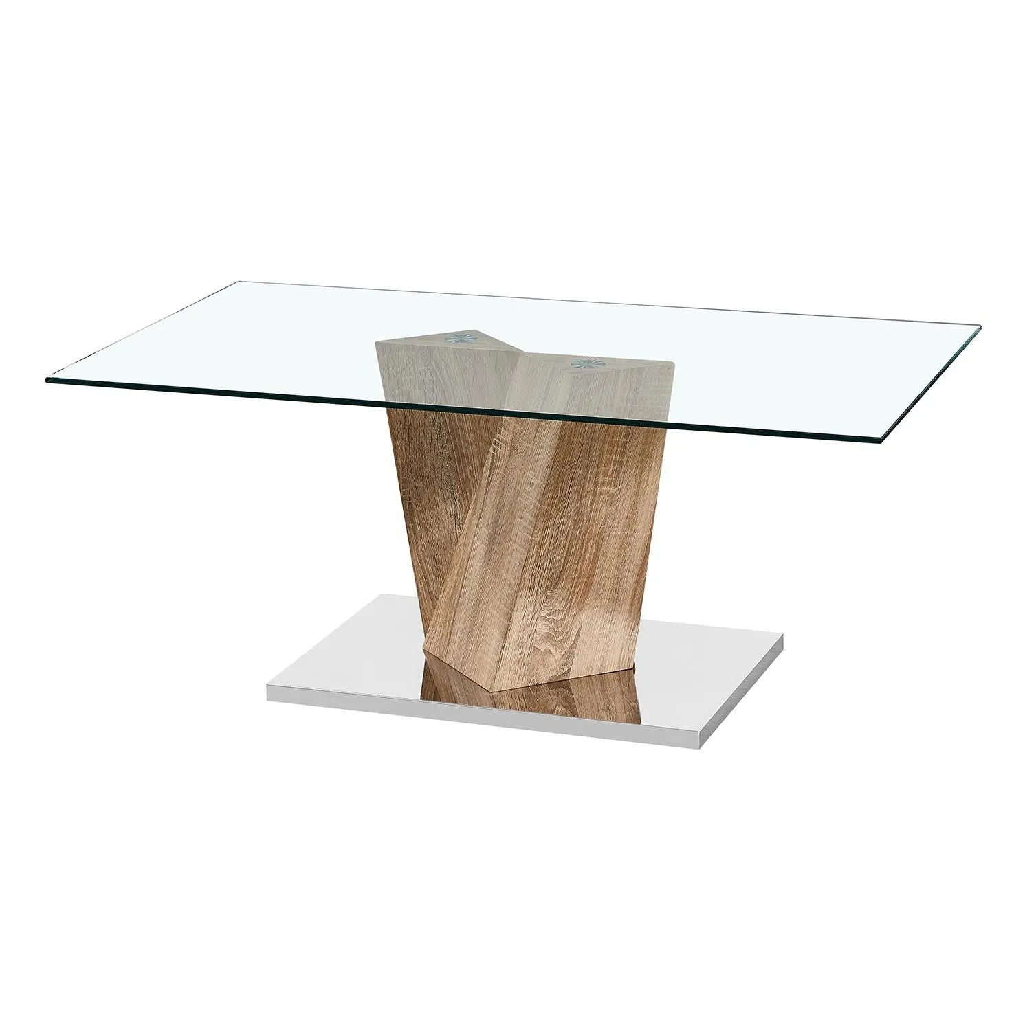 Alpha Glass Top Oak Finish Coffee Table