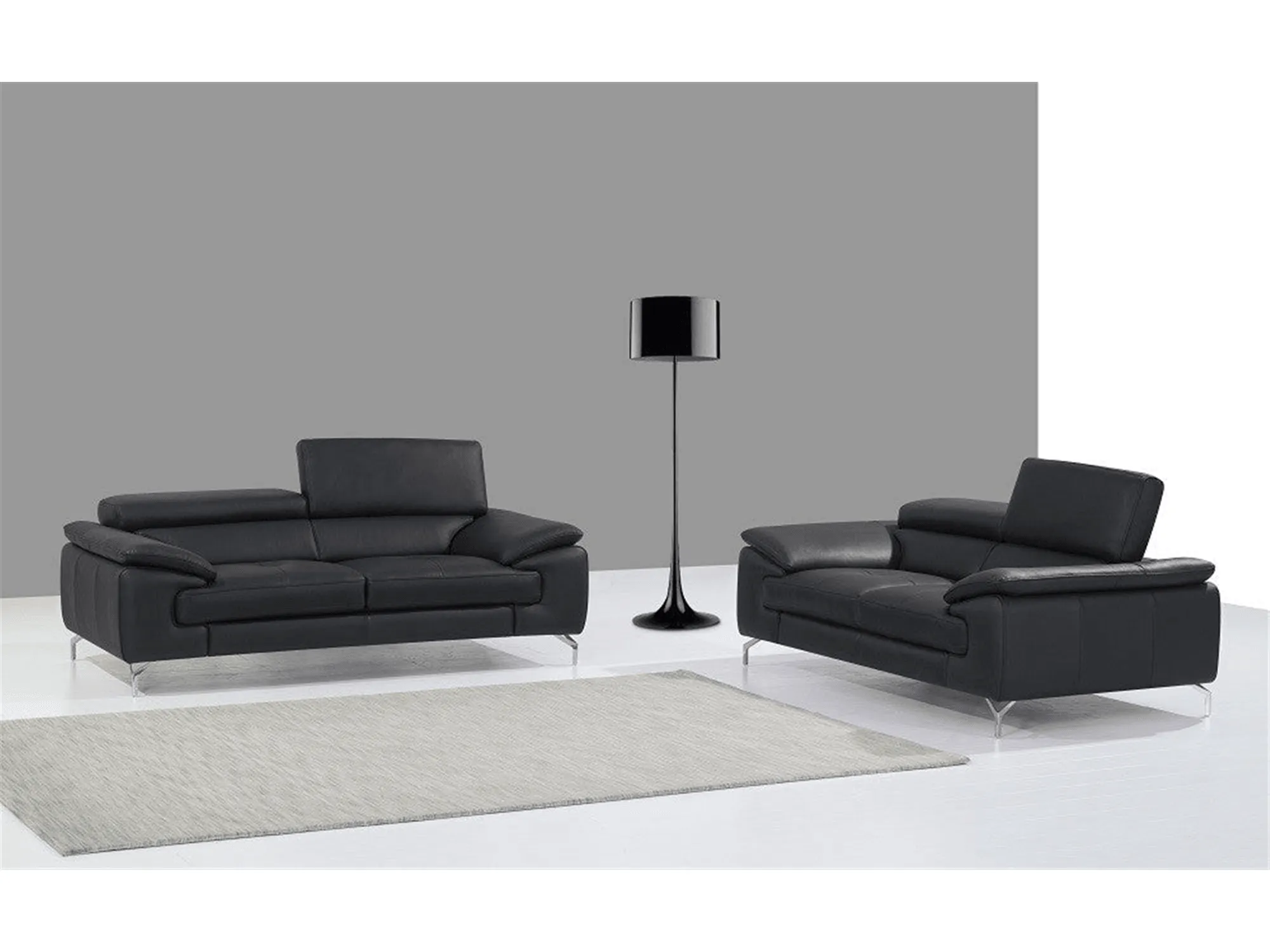 Alpha Leather Sofa Set in Black