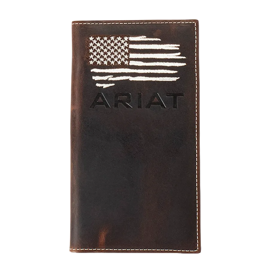 Ariat Distressed American Flag Brown Rodeo Wallet A3553734