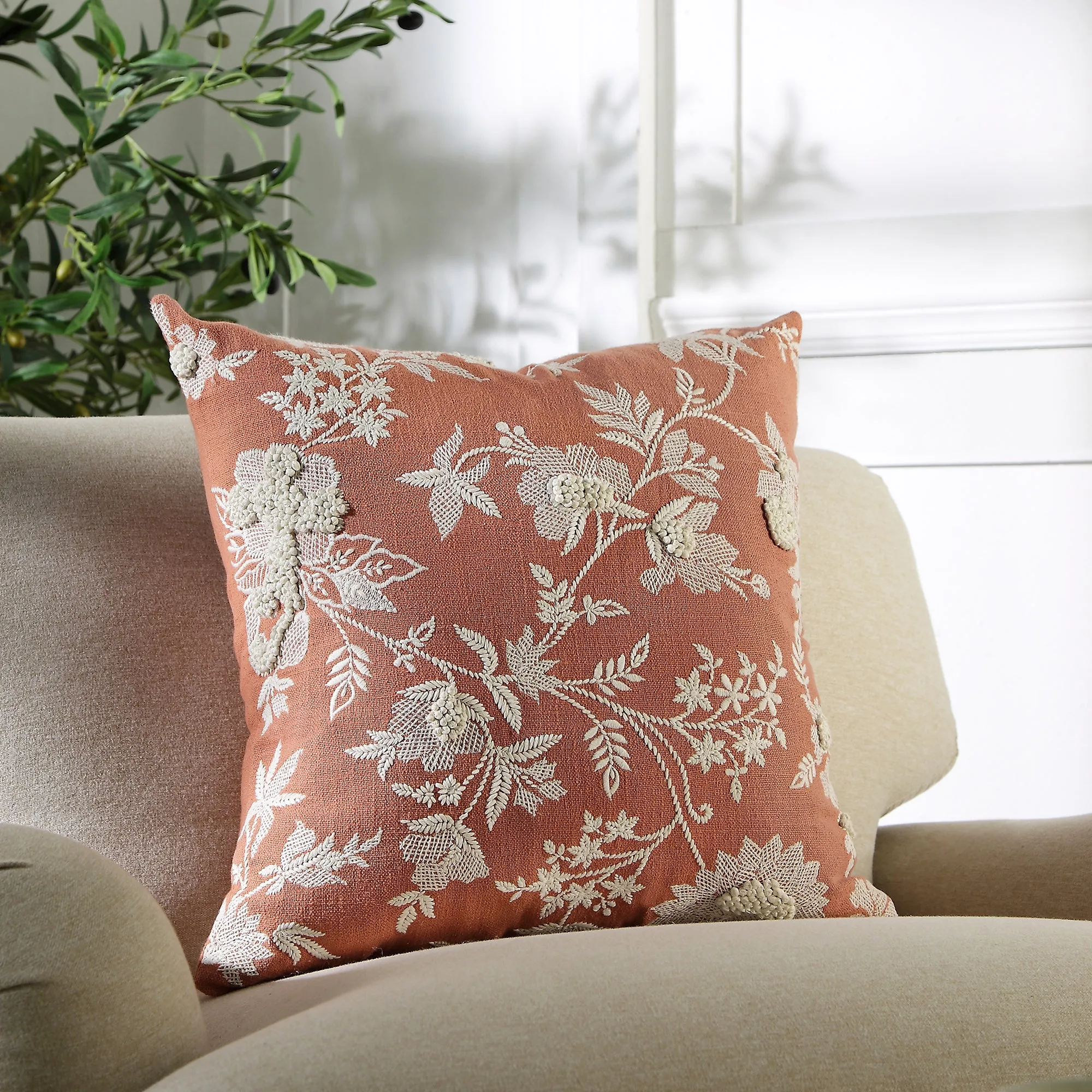 Aubrey Collection Hand Embroidered Floral Cushion