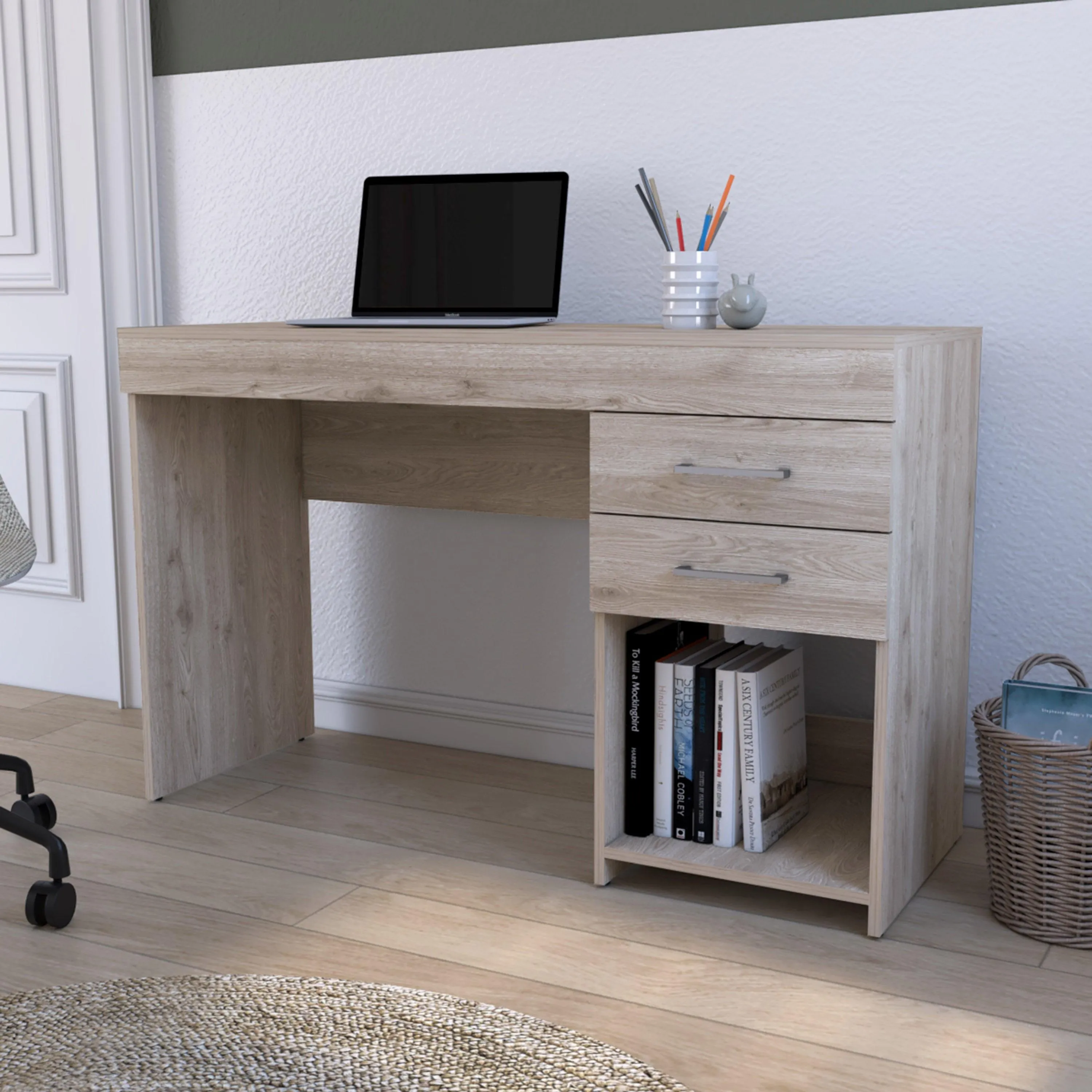 Austin Writing Computer Desk, Two Drawers, One Cabinet