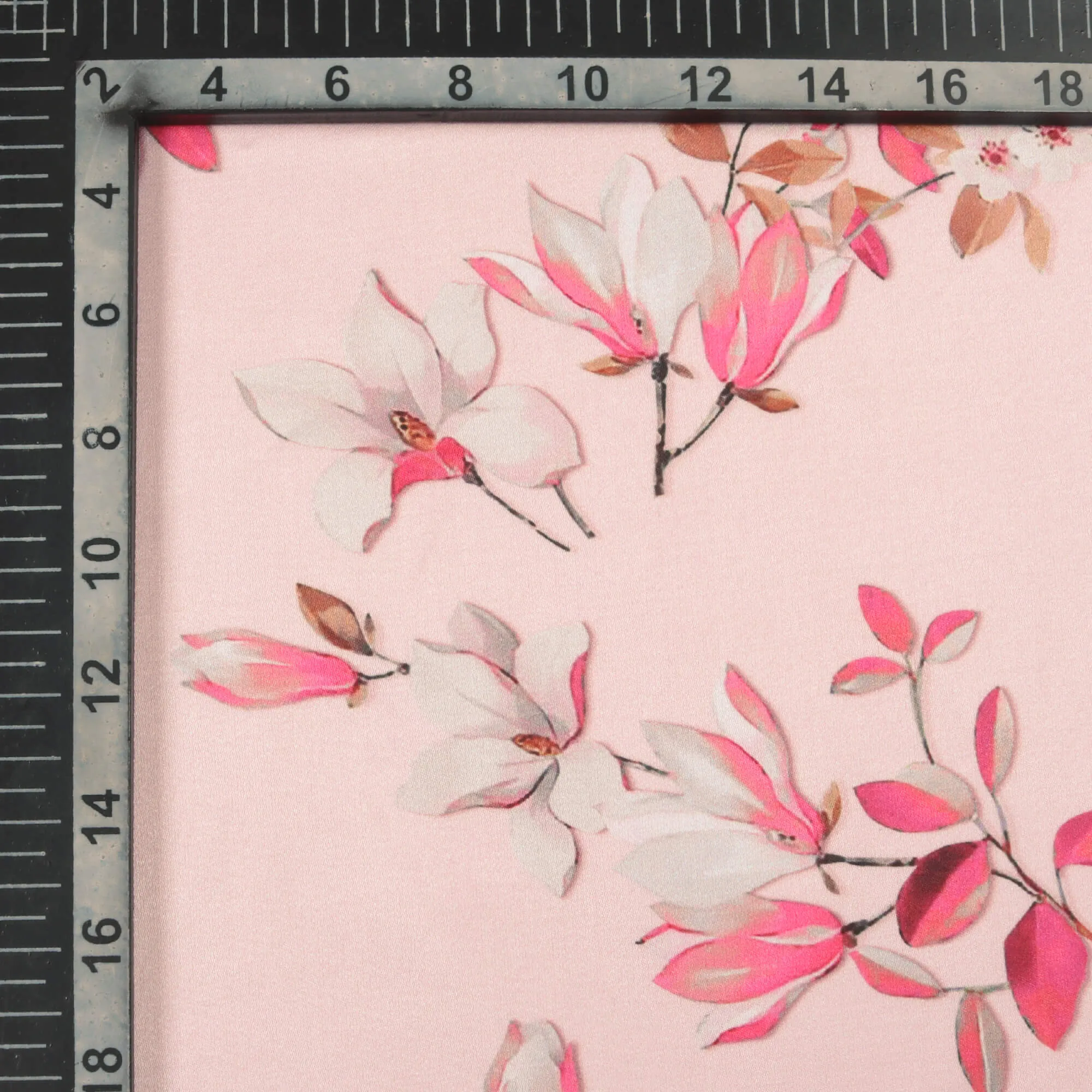 Baby Pink And White Floral Pattern Digital Print Premium Lush Satin Fabric