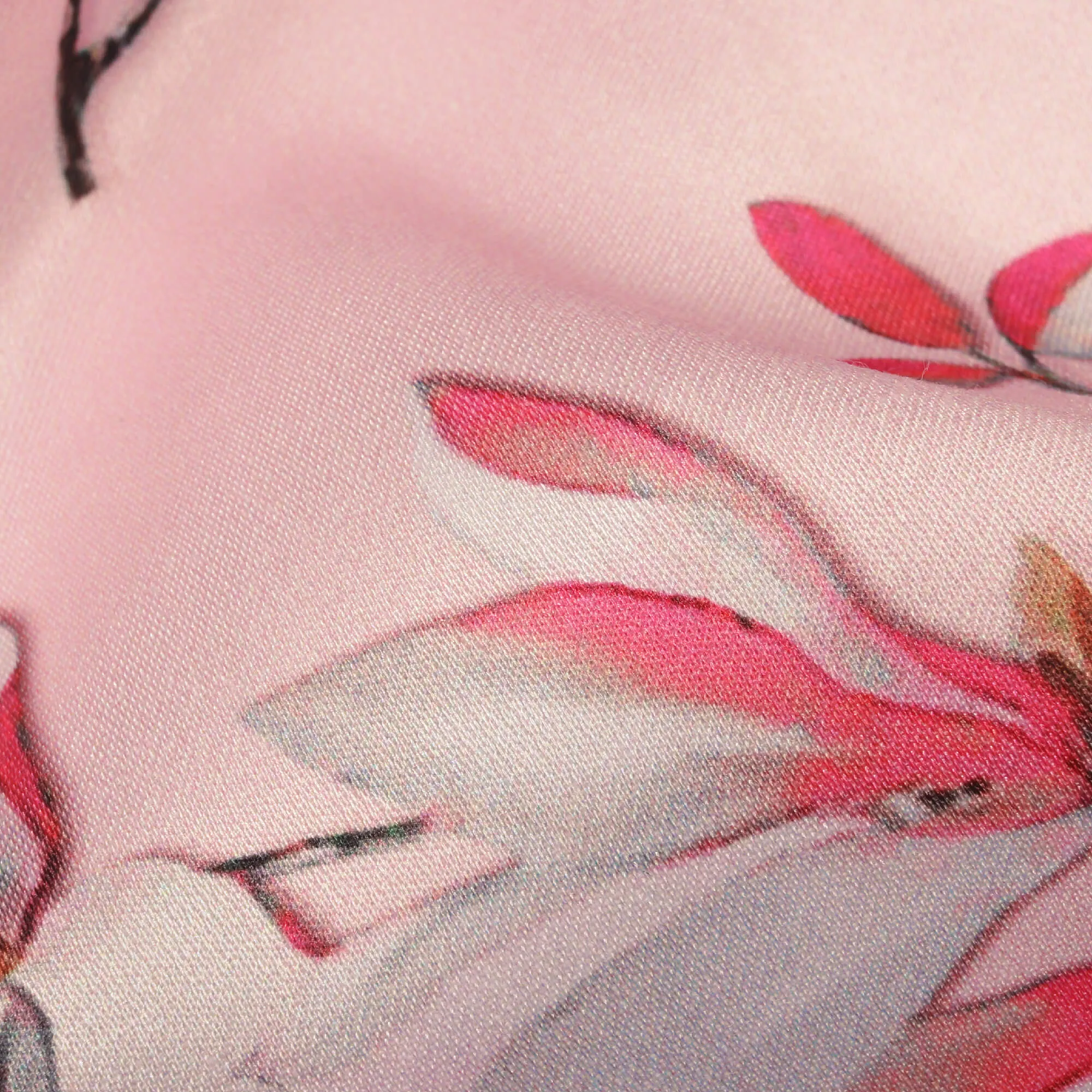 Baby Pink And White Floral Pattern Digital Print Premium Lush Satin Fabric