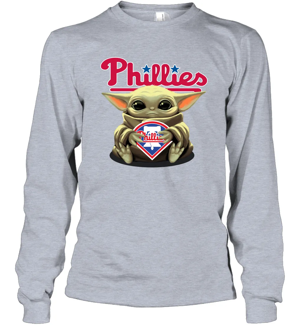 Baby Yoda Hugs Loves The Philadelphia Phillies Baseball Adult Long Sleeve T-Shirt