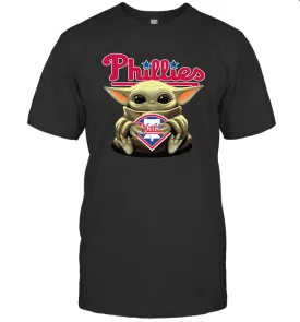 Baby Yoda Hugs Loves The Philadelphia Phillies Baseball Mens T-Shirt