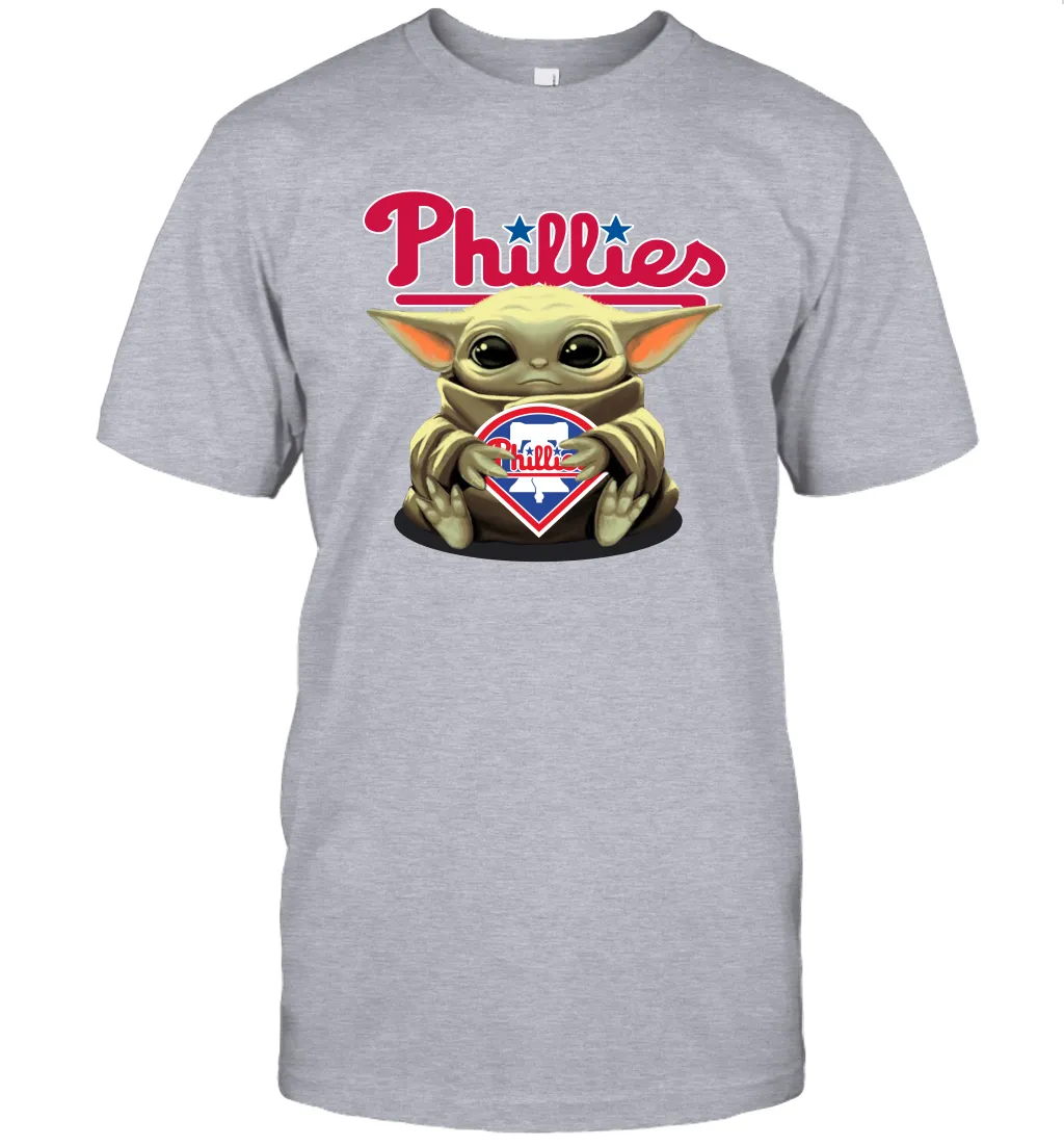 Baby Yoda Hugs Loves The Philadelphia Phillies Baseball Mens T-Shirt