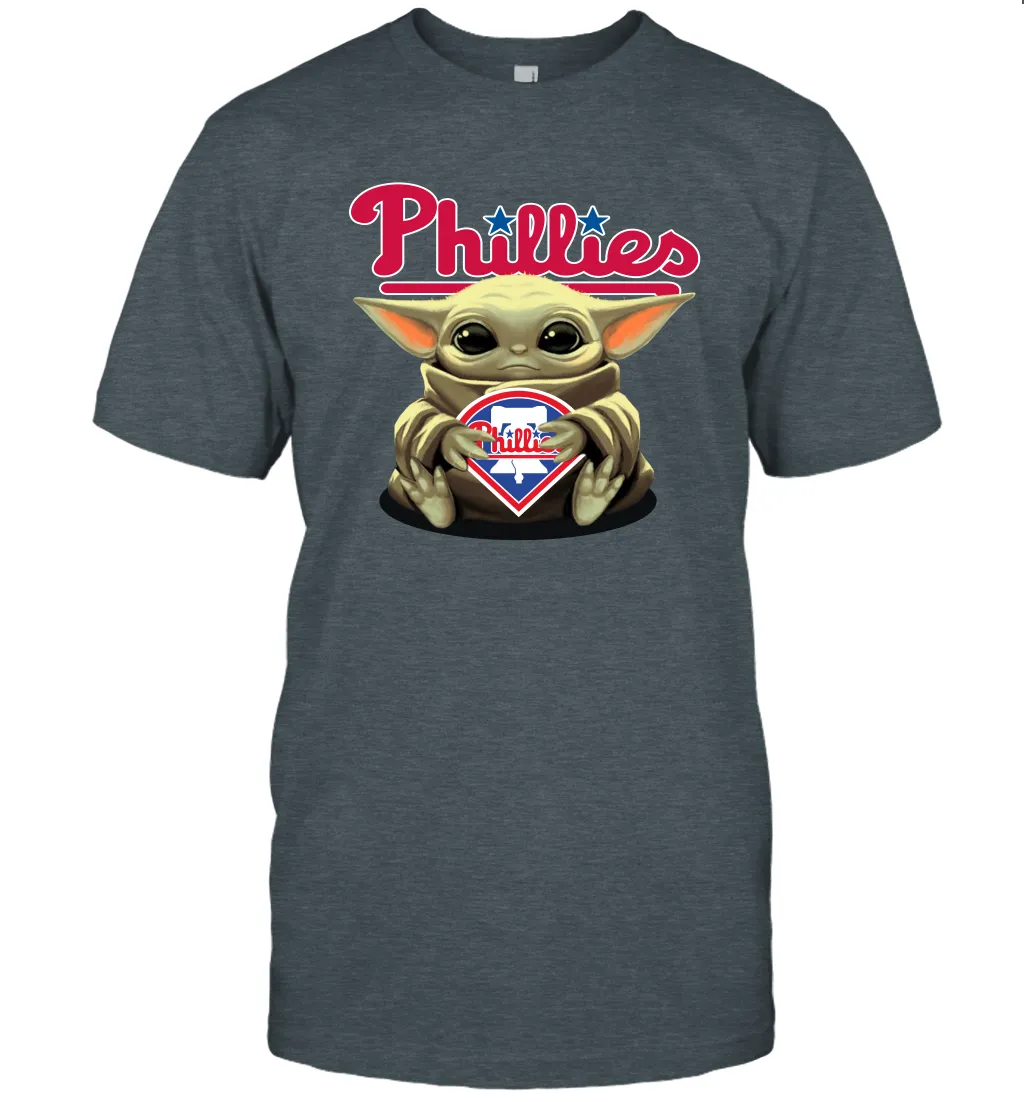 Baby Yoda Hugs Loves The Philadelphia Phillies Baseball Mens T-Shirt