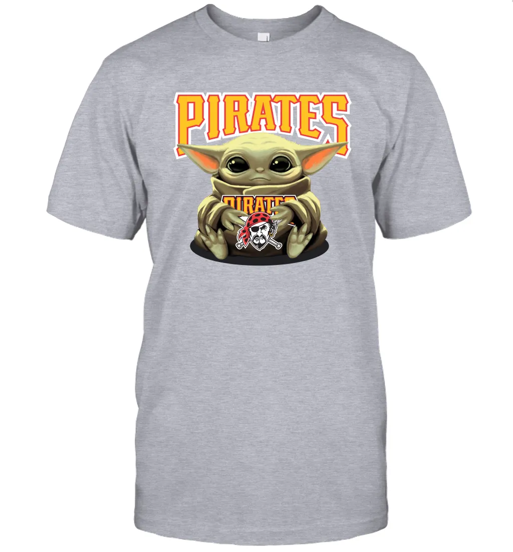 Baby Yoda Hugs Loves The Pittsburgh Pirates Baseball Mens T-Shirt