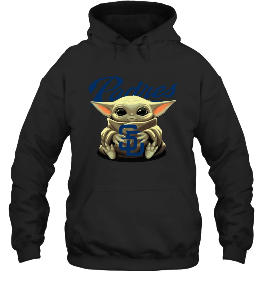 Baby Yoda Hugs Loves The San Diego Padres Baseball Adult Hoodie Sweatshirt