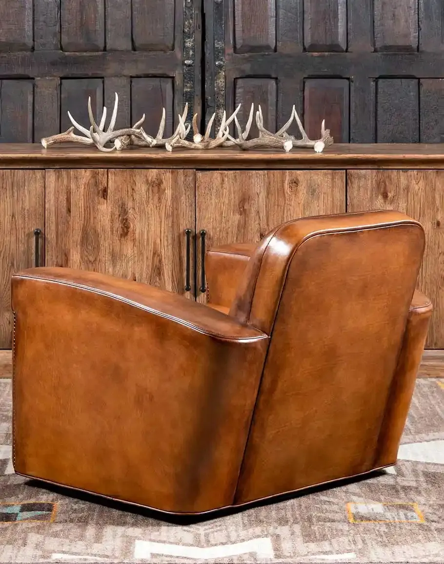 Baron Channeled Arm Leather Swivel Chair