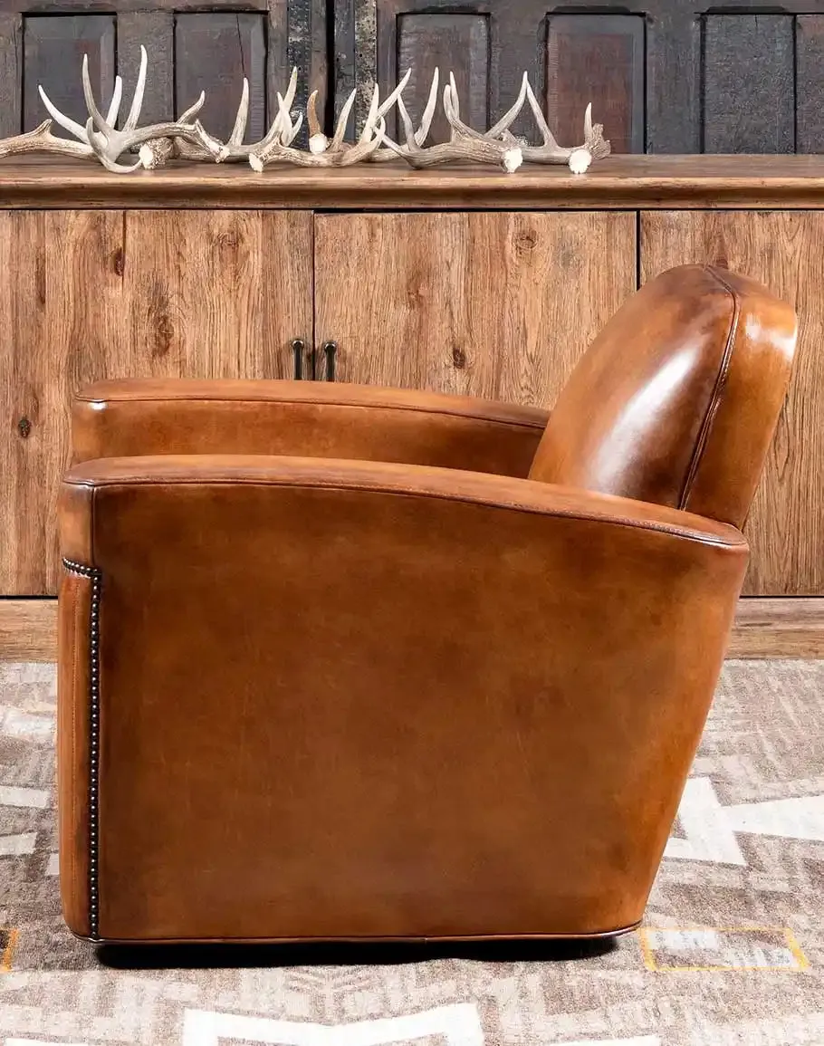 Baron Channeled Arm Leather Swivel Chair