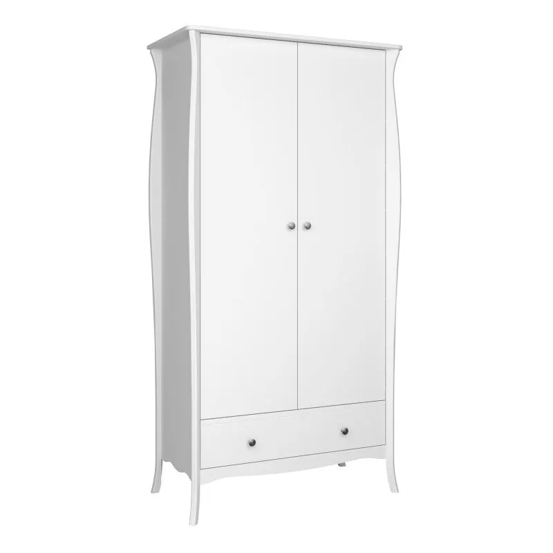 Baroque 2 Door & 1 Drawer White Wardrobe