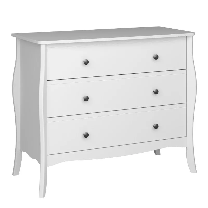 Baroque White Finish 3 Drawer Wide Chest