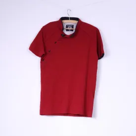 Baros Mens XL Shirt Red Stand Up Collar Cotton Top