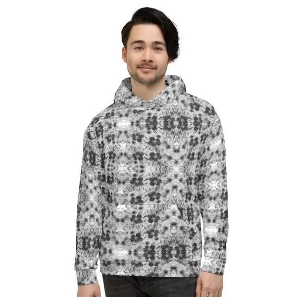 Black Floral Men's Sweatshirt, Designer Flower Print Unisex Premium Quality Hoodie-Made in EU/MX