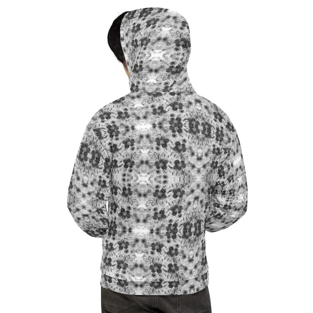 Black Floral Men's Sweatshirt, Designer Flower Print Unisex Premium Quality Hoodie-Made in EU/MX