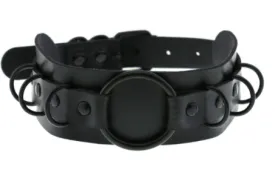 Black Leather Collar w/ Large Black O Ring and D Ring Details