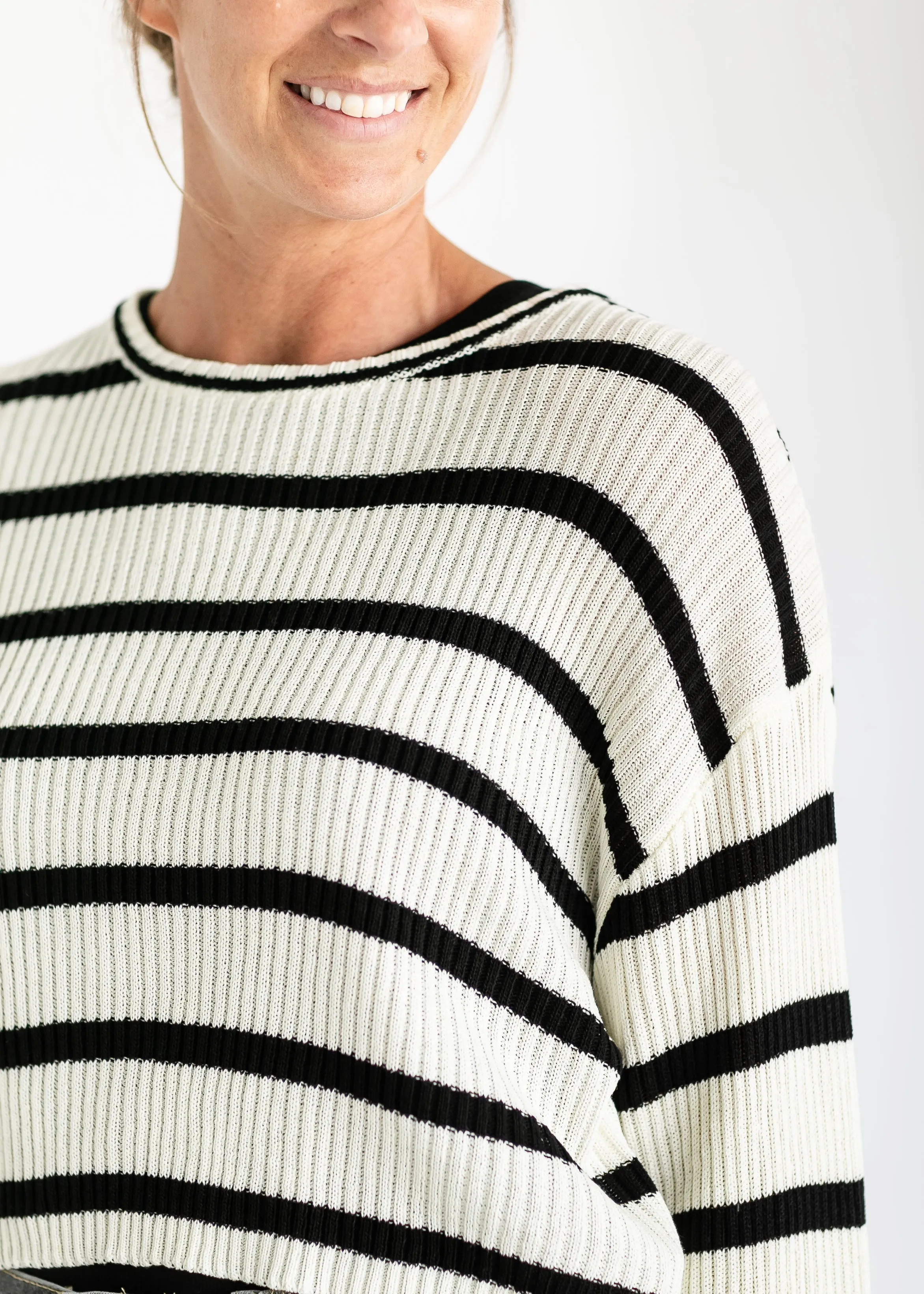 Black Striped Bell Sleeve Knit Top - FINAL SALE