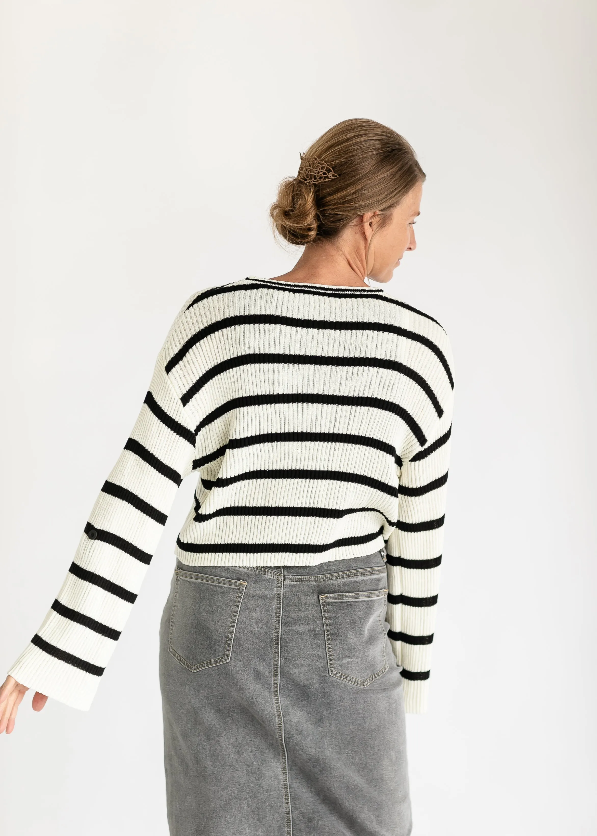 Black Striped Bell Sleeve Knit Top - FINAL SALE