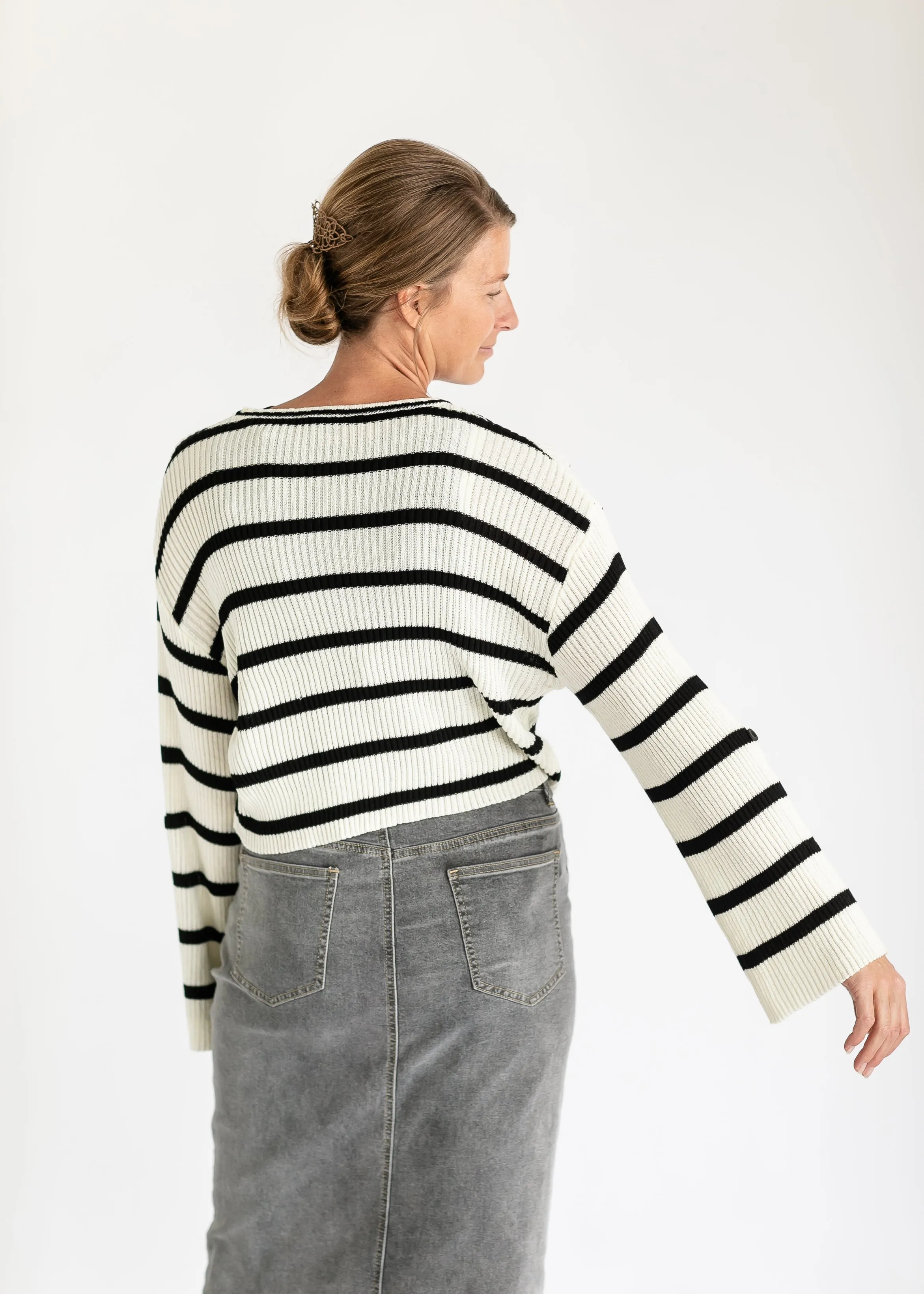 Black Striped Bell Sleeve Knit Top - FINAL SALE