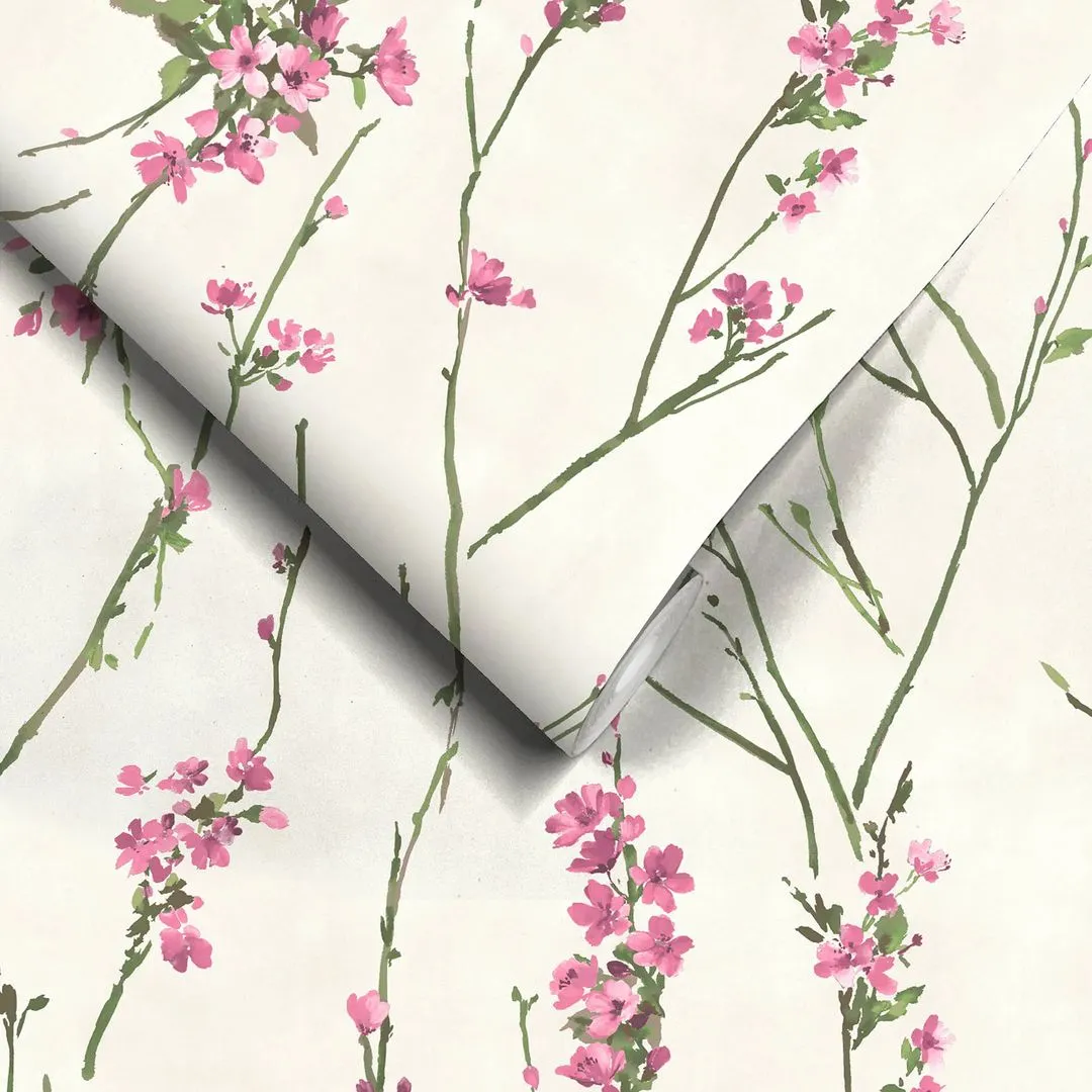 Blossom Wallpaper - Pink on Cream