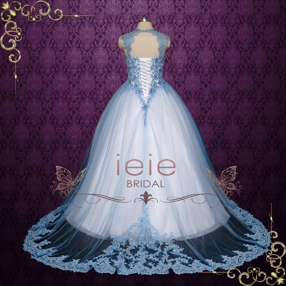 Blue Lace Ball Gown with Keyhole Back | OCTOBER