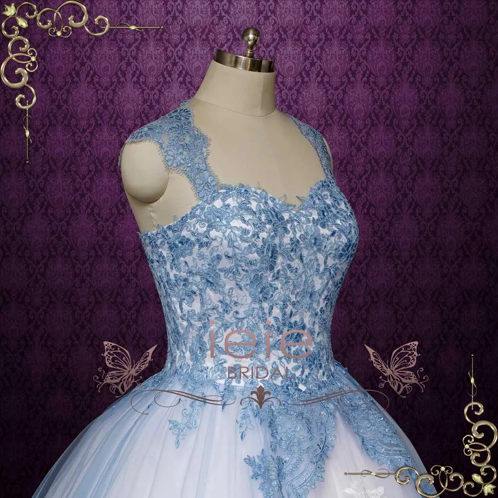 Blue Lace Ball Gown with Keyhole Back | OCTOBER