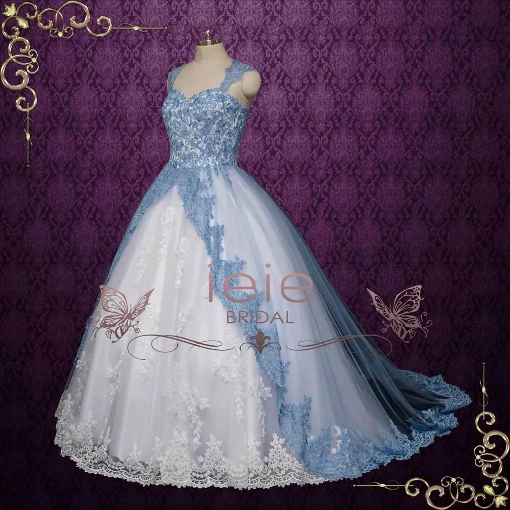 Blue Lace Ball Gown with Keyhole Back | OCTOBER