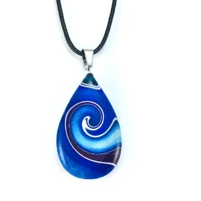 Blue Teardrop Mystic Wave Pendant & Earring Set