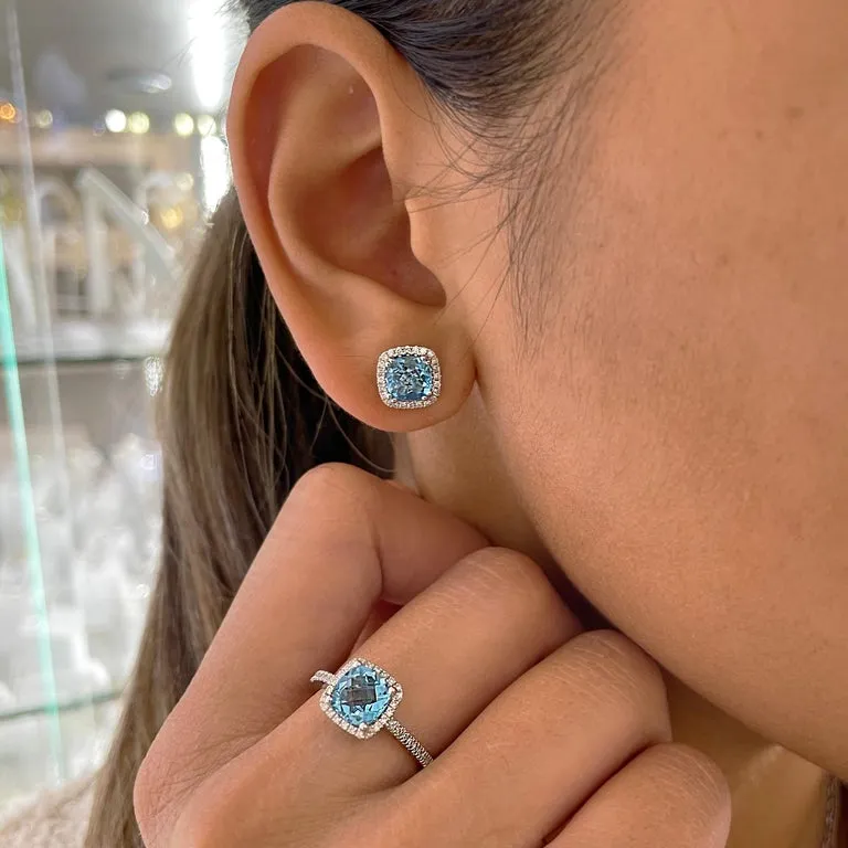 Blue Topaz Diamond Halo Earrings