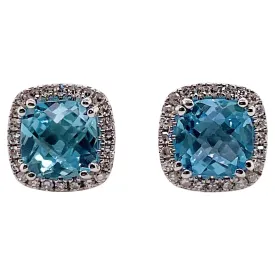 Blue Topaz Diamond Halo Earrings