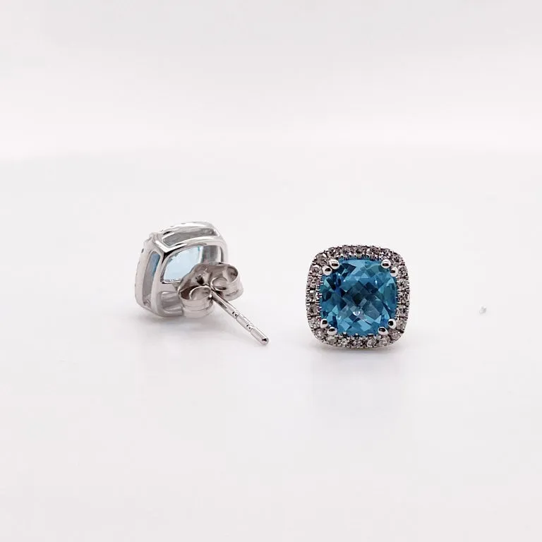 Blue Topaz Diamond Halo Earrings