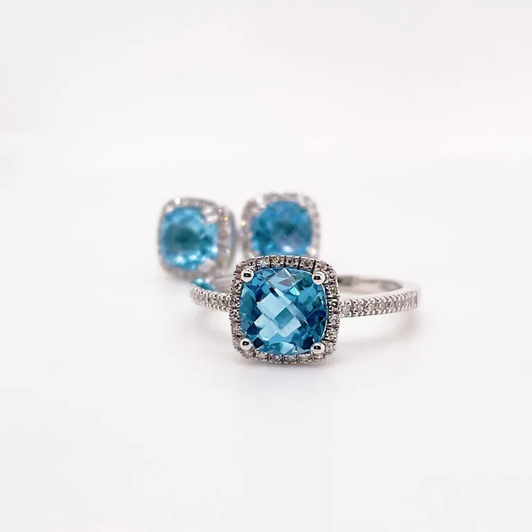 Blue Topaz Diamond Halo Earrings