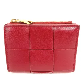 BOTTEGAVENETA Folded wallet leather wine-red Maxi INTRECCIATO Women Used Authentic