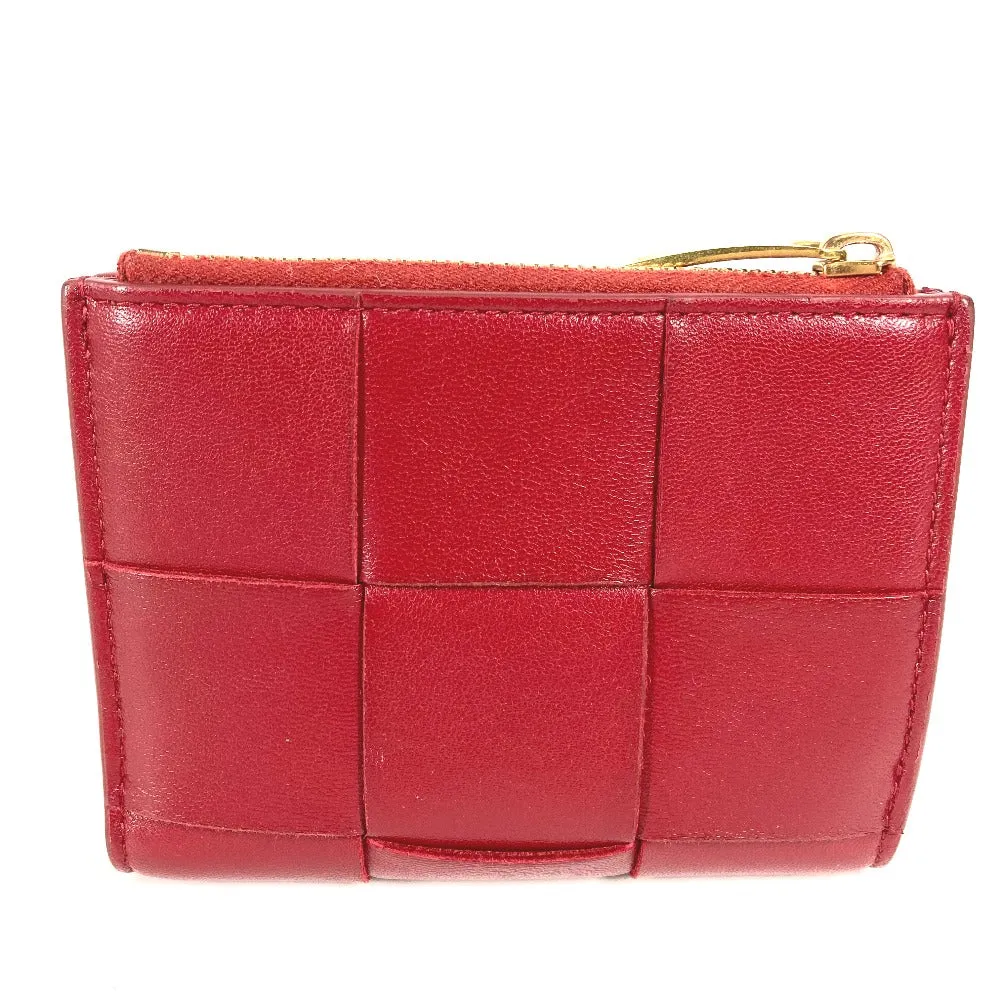 BOTTEGAVENETA Folded wallet leather wine-red Maxi INTRECCIATO Women Used Authentic