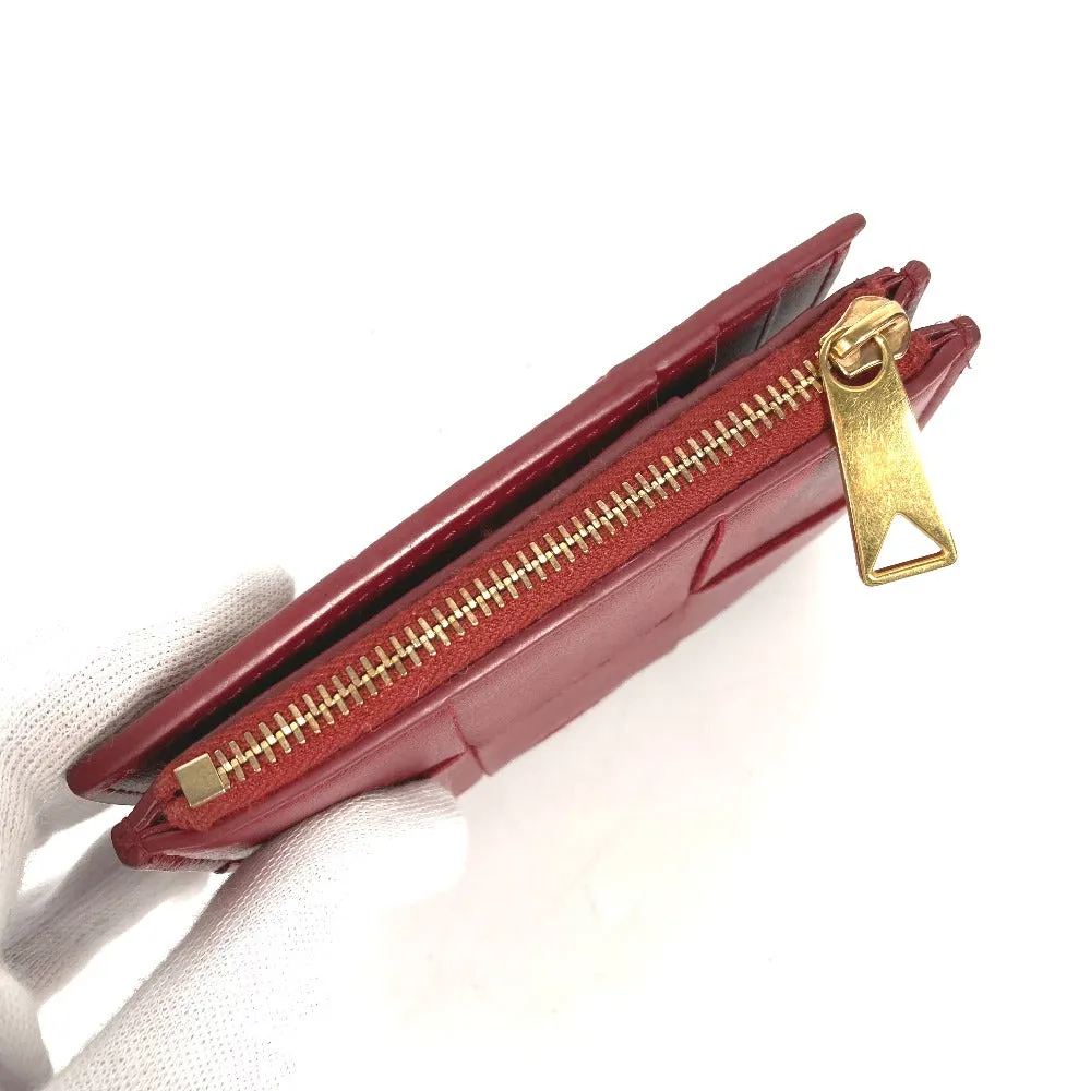 BOTTEGAVENETA Folded wallet leather wine-red Maxi INTRECCIATO Women Used Authentic