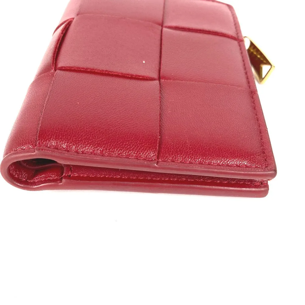 BOTTEGAVENETA Folded wallet leather wine-red Maxi INTRECCIATO Women Used Authentic